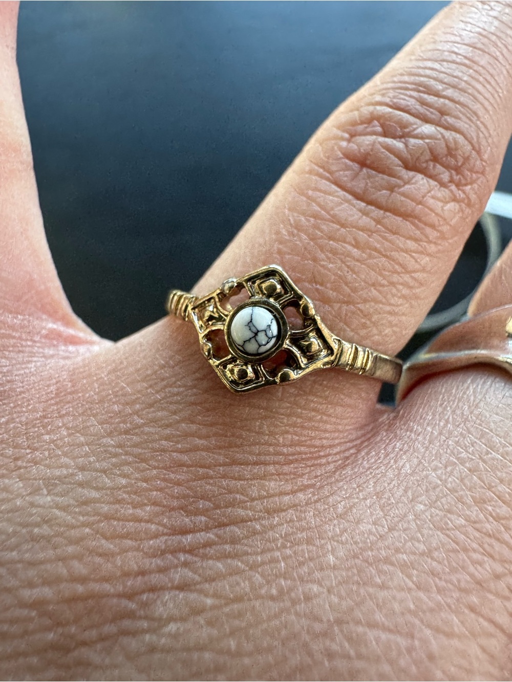 Gold-Tone White Howlite Accent Ring - Women's Fashion Jewelry